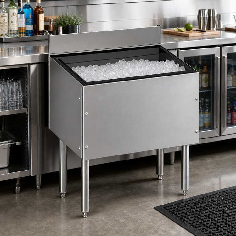 Product image #2 for CHOICE 36-Inch Stainless Steel Underbar Ice Bin, 24-Inch Deep, with Built-In 10-Circuit Cold Plate, 127 lb Capacity