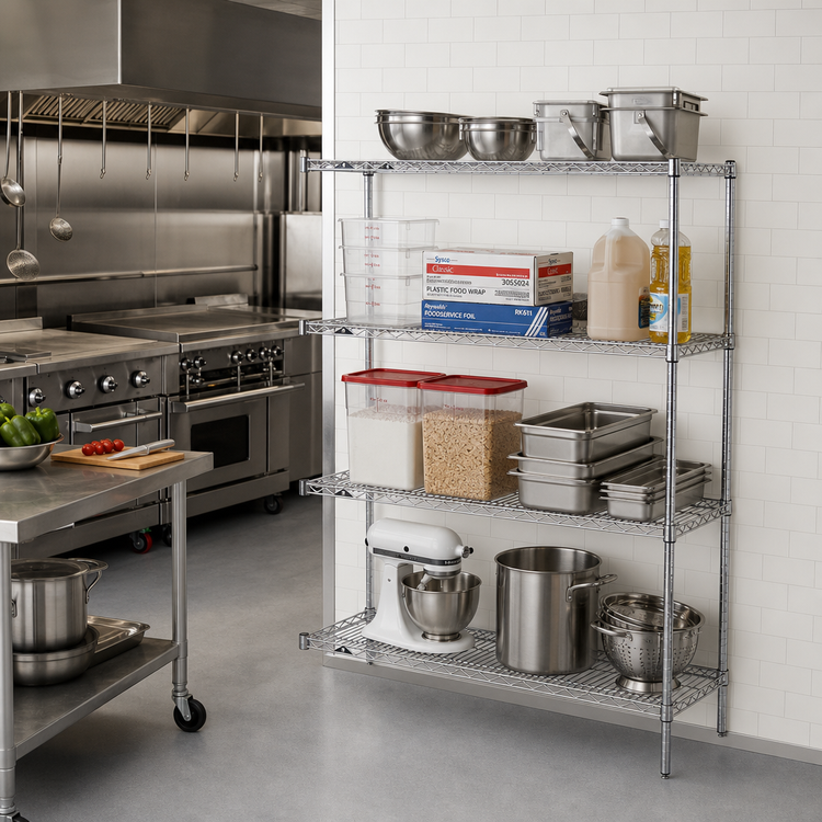Product image #2 for Metro Super Erecta Add-On Wire Shelving Unit, 60"W x 18"D x 63"H, Chrome-Plated, 4-Shelf