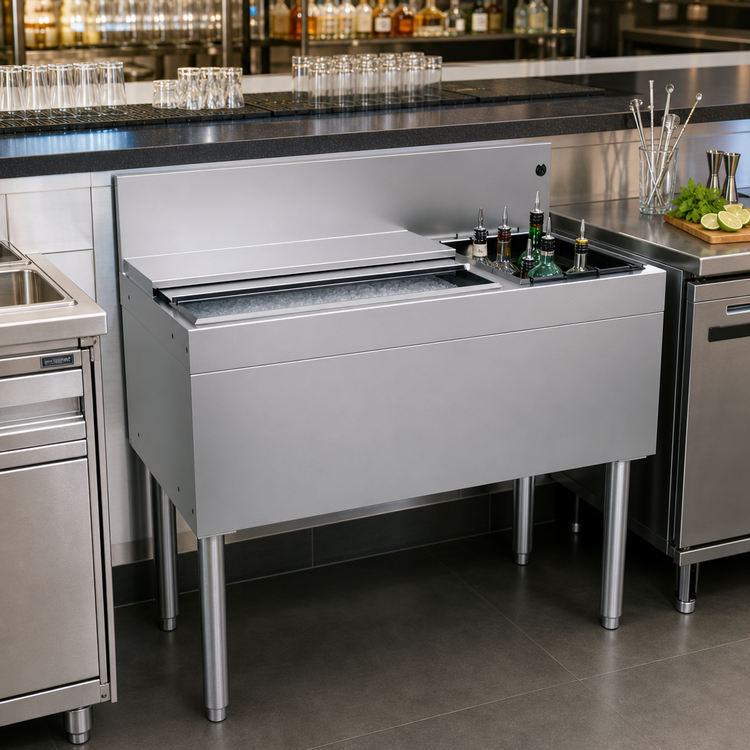 Product image #2 for Glastender 36-Inch Underbar Combo Ice Bin/Cocktail Unit with Right Bottle Well, 67-Lb Ice Capacity