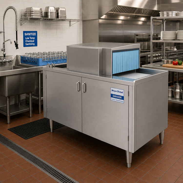Product image #2 for Moyer Diebel SW400R 48-Inch Pass-Thru Conveyor Glasswasher, Right-to-Left, Low-Temp Chemical Sanitizing