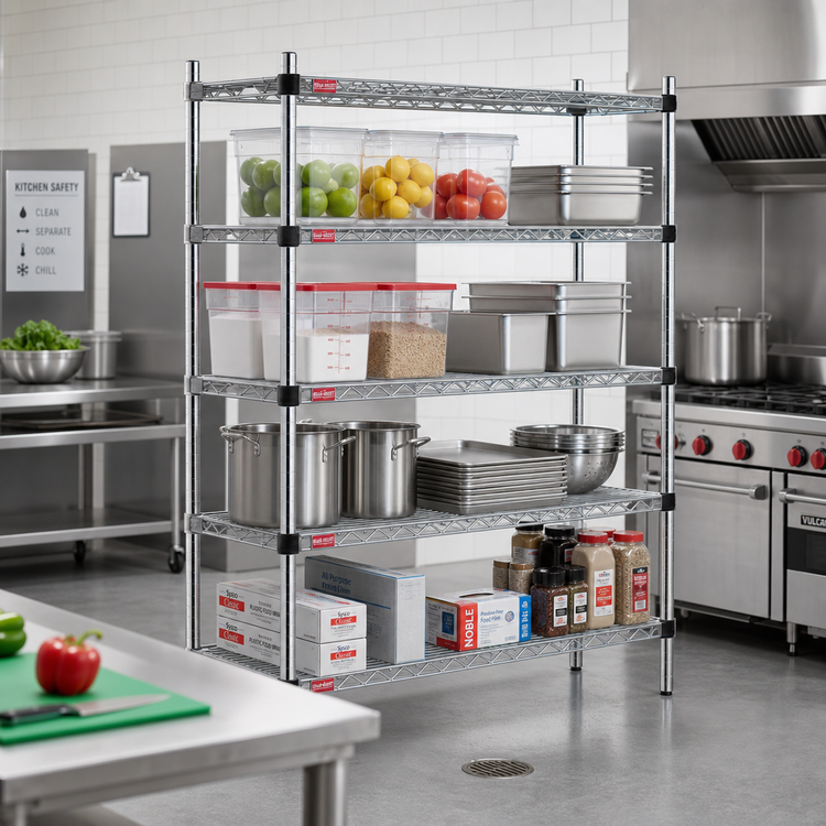 Product image #2 for Quad-Adjust 4-Tier Stationary Wire Shelving Starter Unit, 72"W x 18"D x 74"H, Chrome Finish