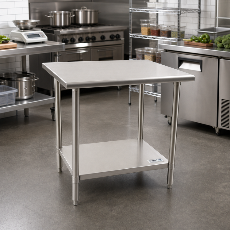Product image #2 for BlendPort EL Series Stainless Steel Flat Top Work Table with Undershelf, 30 x 24 Inch