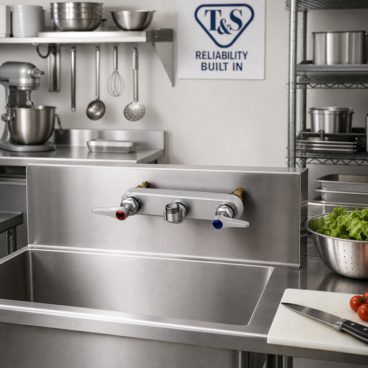 Product image #2 for T&S Brass B-1125-LN Low-Lead Workboard Faucet, Less Nozzle, Backsplash Mount, 8-Inch Centers