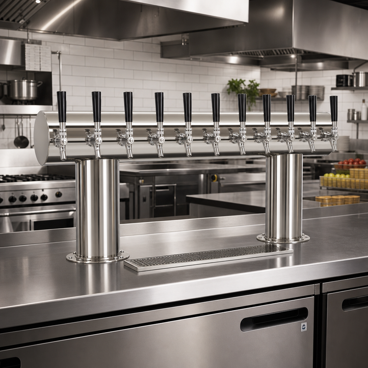 Product image #2 for Micro Matic Double Pedestal 10-Faucet Countertop Draft Beer Tower with Kool-Rite Glycol Cooling, Polished Stainless Steel