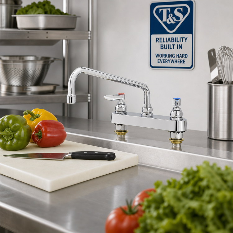 Product image #2 for T&S Brass B-1123-XS-F12 8-Inch Center Deck-Mount Workboard Faucet with 12-Inch Swing Spout and 1.2 GPM Aerator