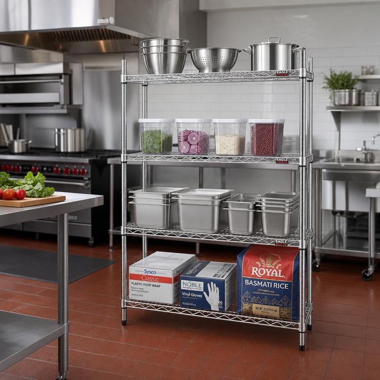 Product image #2 for Eagle Group 4-Tier Starter Wire Shelving Unit, 42 x 24 x 74 Inches, Stainless Steel Finish