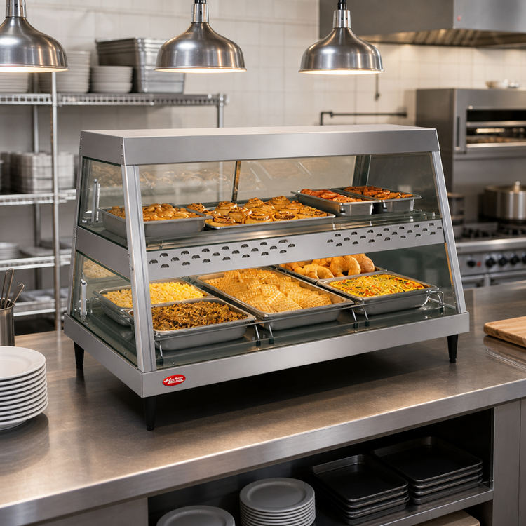 Product image #2 for Hatco Glo-Ray Countertop Heated Display Case, See-Thru, 3-Pan Dual Shelf, 120V
