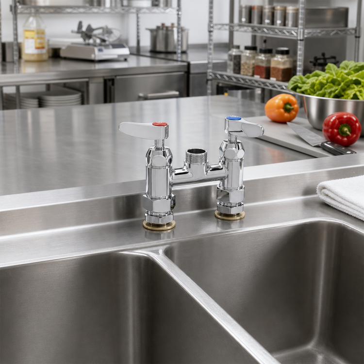 Product image #2 for 4-Inch Centers Deck Mount Double Pantry Faucet, Less Nozzle, Lever Handles
