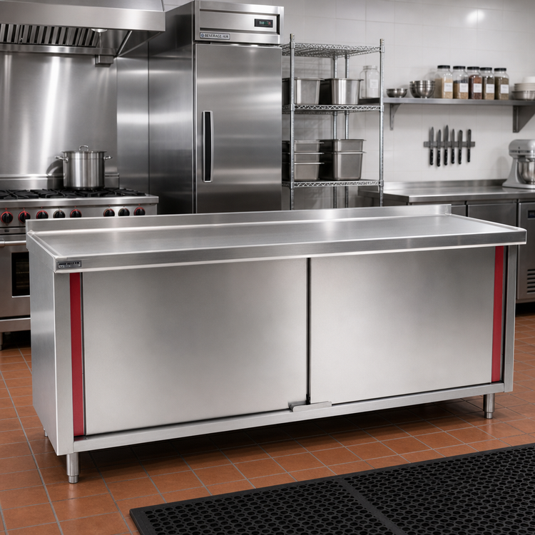 Product image #2 for Eagle Group Spec-Master Marine Series 120" x 30" Stainless Steel Cabinet Base Work Table with Sliding Doors