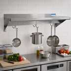 Thumbnail image #2 for BK Resources BKWS-1272-PR Wall-Mount Stainless Steel Overshelf with Pot Rack, 72W x 12D, 18-Gauge, 6 Hooks