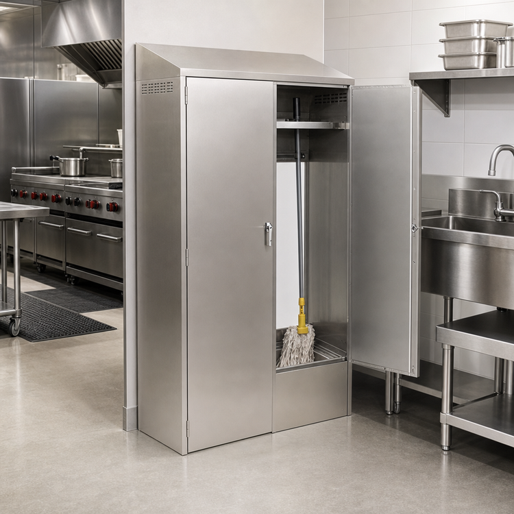 Product image #2 for Double-Width 430 Stainless Steel Mop Sink Cabinet with Slanted Top and 8-Inch Deep Sink
