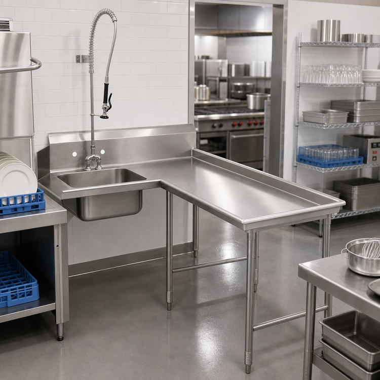 Product image #2 for Corner Island Soiled Dishtable with 20" x 20" x 5" Pre-Rinse Sink, Right-to-Left