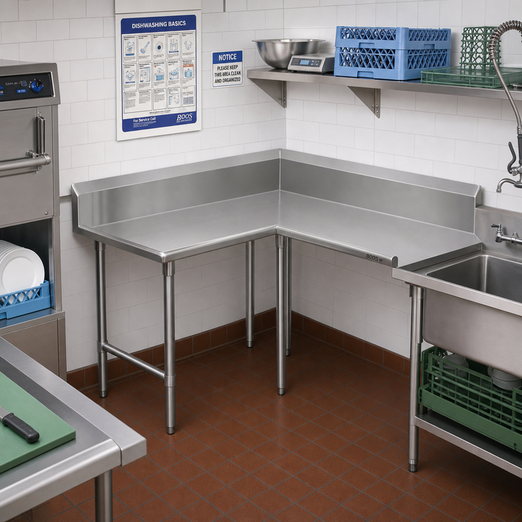 Product image #2 for John Boos Pro-Bowl L-Shaped Corner Clean Dishtable, 60-Inch Machine Side x 84-Inch End Side, Right-to-Left