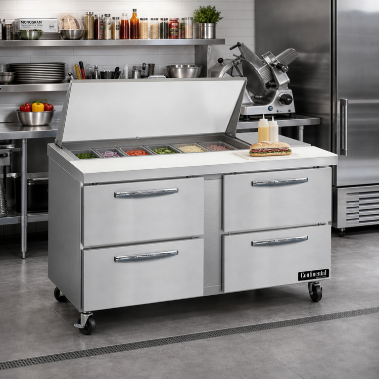 Product image #2 for Mighty Top SW60N18M-D 60" Two-Section Refrigerated Sandwich Prep Table with 4 Drawers