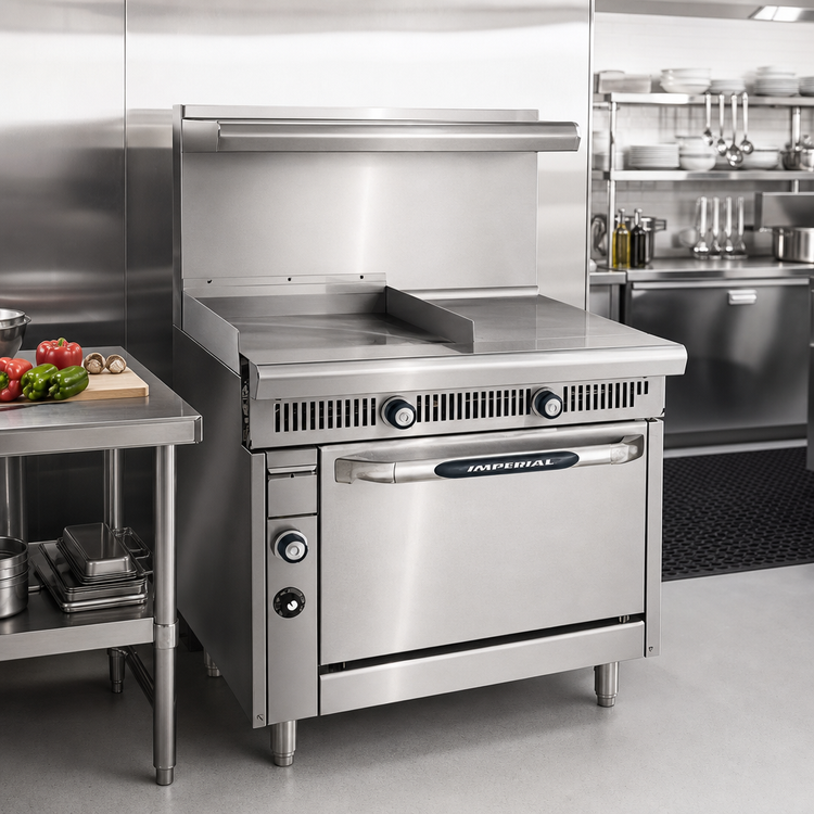 Product image #2 for Imperial Spec Series 36-Inch Heavy Duty Gas Range with 18-Inch Griddle, 18-Inch Hot Top, and Convection Oven