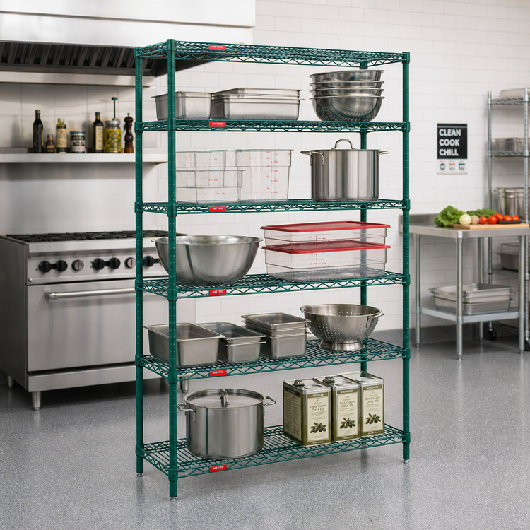 Product image #2 for Eagle Group Valu-Gard 5-Tier Stationary Wire Shelving Starter Unit, 42 x 18 x 74 Inches, Green Epoxy