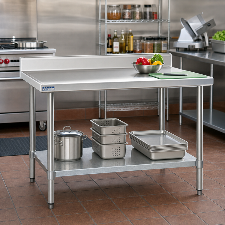 Product image #2 for Eagle Group Spec-Master Marine Series 84 Inch x 24 Inch Stainless Steel Work Table with 4-1/2 Inch Backsplash and Adjustable Galvanized Undershelf