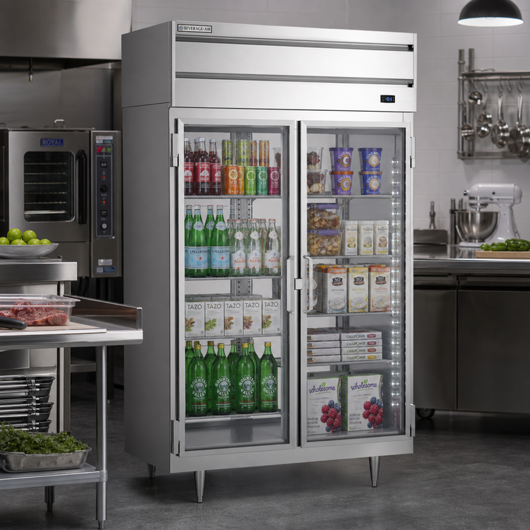 Product image #2 for Beverage-Air P Series Two-Section Top-Mount Pass-Thru Glass Door Freezer, 48.33 Cu. Ft.