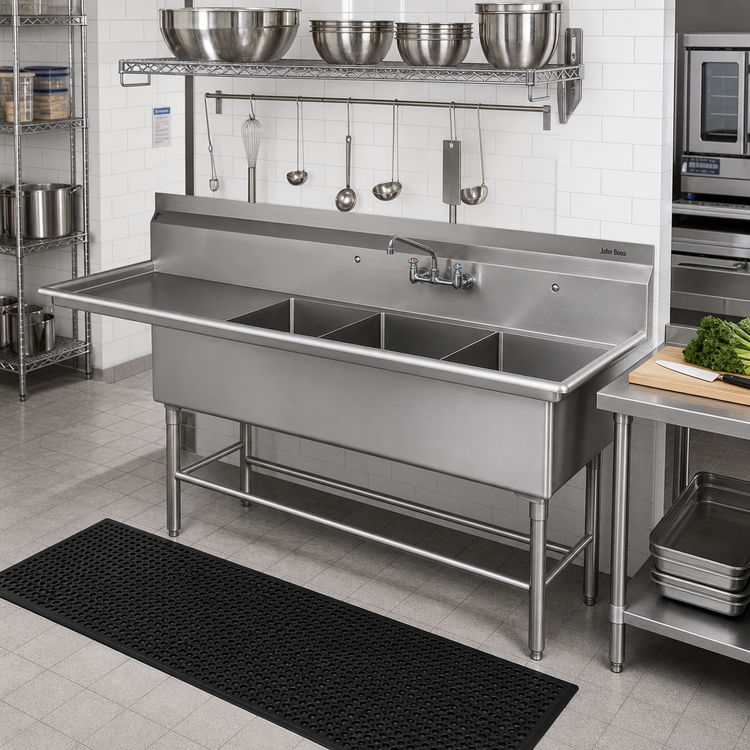 Product image #2 for John Boos Pro-Bowl 4-Compartment Sink with Left Drainboard, 94-3/16"W x 23-1/2"D, 16-Gauge Stainless Steel