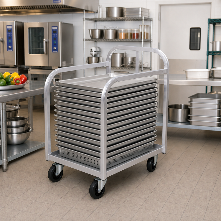 Product image #2 for Advance Tabco Aluminum Curved-Top Pan Truck with 60 Full-Size Pan Capacity and 600 lb. Load Capacity