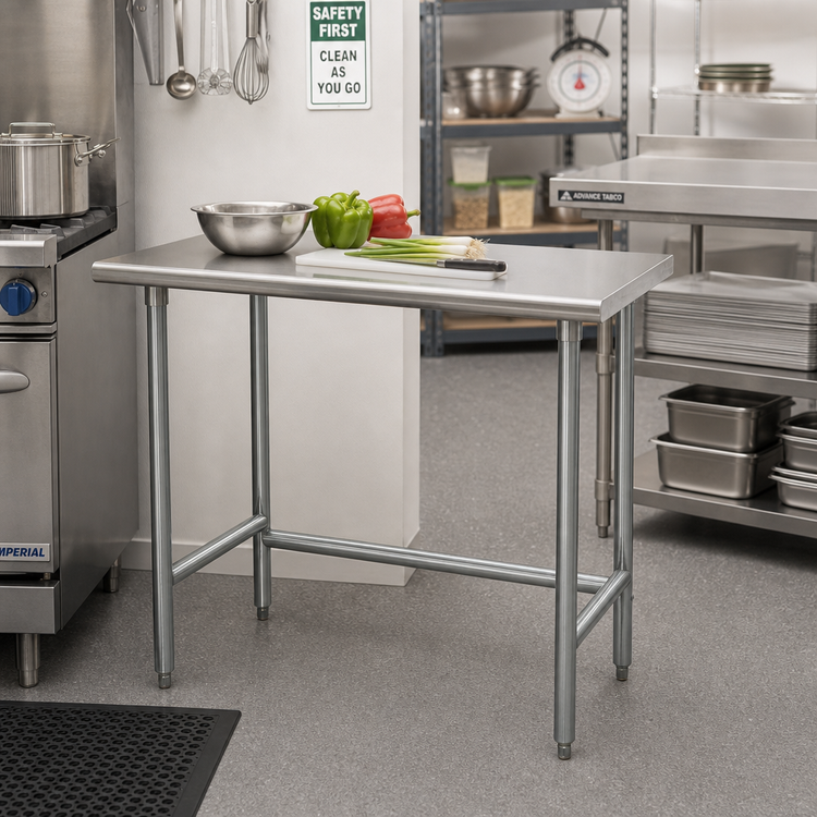 Product image #2 for Advance Tabco Special Value Series 30-Inch x 24-Inch Flat Top Stainless Steel Open Base Work Table
