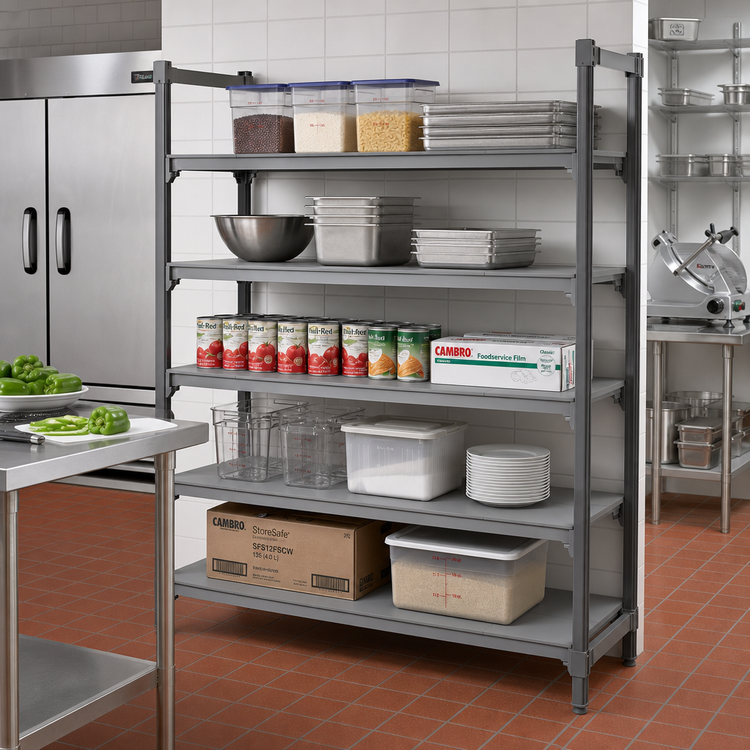 Product image #2 for Cambro Camshelving Basics Plus 21 x 48 Inch Solid Shelf Kit, 5-Shelf, Brushed Graphite