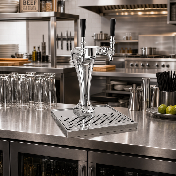 Product image #2 for Glastender Cobra 2-Faucet Countertop Glycol-Cooled Draft Dispensing Tower, Polished Chrome Finish
