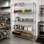 Thumbnail image #2 for Quantum WR54-1272S-5 Stationary Wire Shelving Starter Kit, 72"W x 12"D x 54"H, 5 Shelves, 304 Stainless Steel