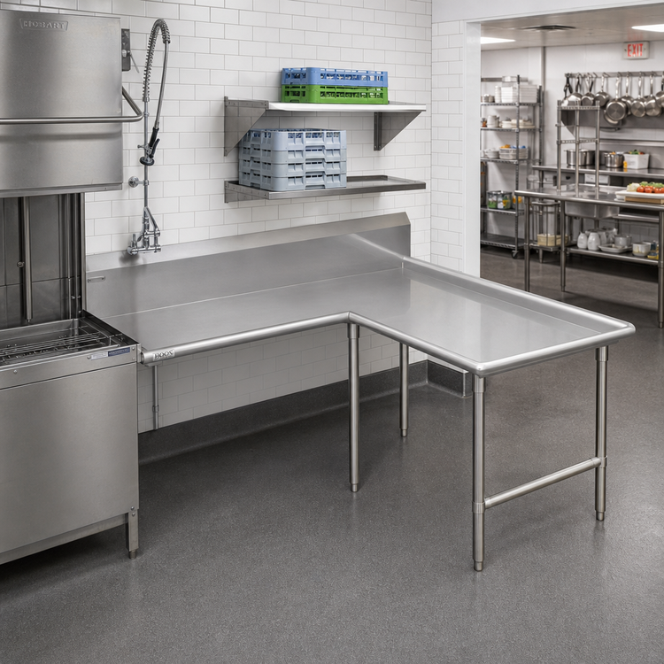 Product image #2 for John Boos Pro-Bowl L-Shaped Island Clean Dishtable, 60-Inch Machine-to-Corner x 144-Inch Corner-to-End, Left-to-Right