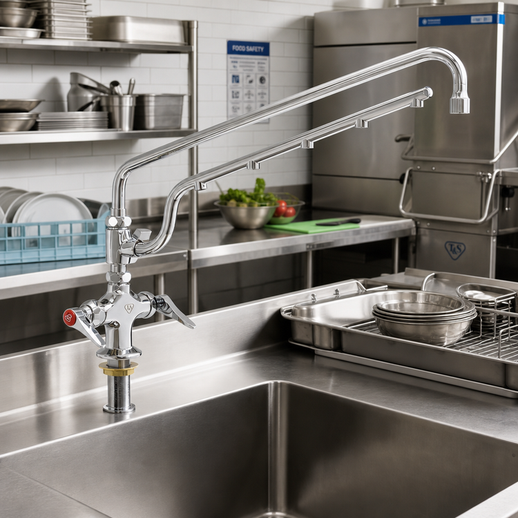 Product image #2 for T&S Brass UltraRinse Single-Hole Deck-Mount Mixing Faucet with 18-Inch Swing Nozzle and 16-Inch Spray Arm