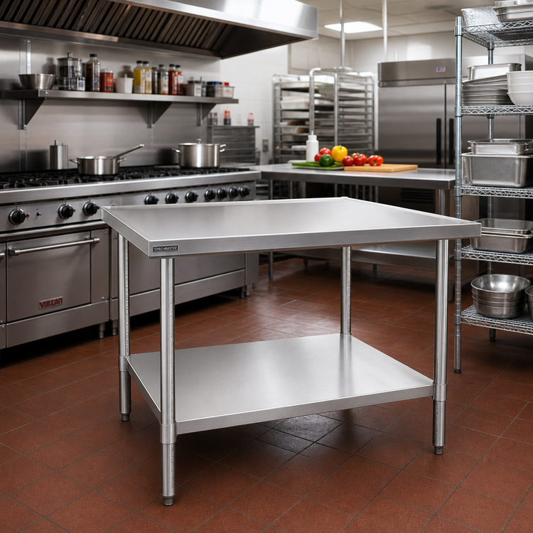 Product image #2 for Spec-Master Marine Series 48 x 48-Inch Square Stainless Steel Work Table with Adjustable Undershelf