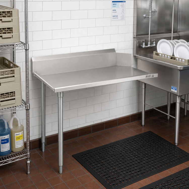 Product image #2 for John Boos E-Series Clean Straight Left-Side Dishtable, 36 x 30 Inch, 18-Gauge Stainless Steel Top, Galvanized Base