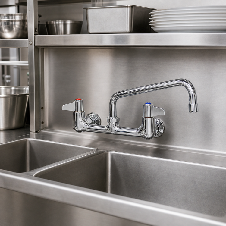 Product image #2 for T&S Brass equip 8-Inch Centers Wall Mount Mixing Faucet with 10-Inch Swivel Nozzle