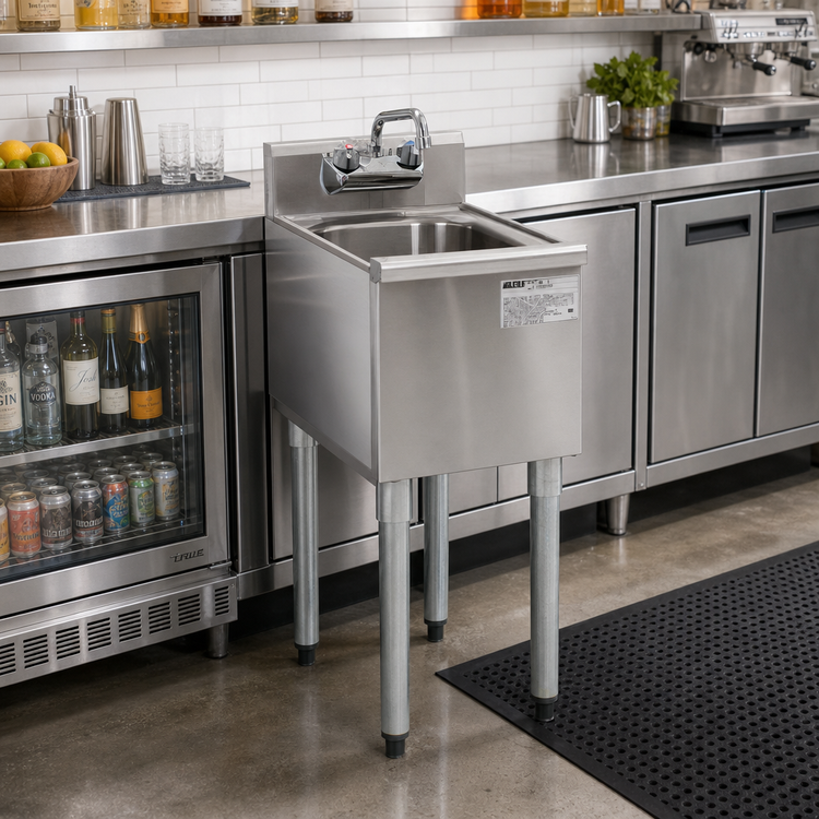 Product image #2 for Eagle Group 1800 Series 12" x 20" Freestanding Underbar Side-to-Side Modular Add-On Hand Sink with Faucet and Basket Drain