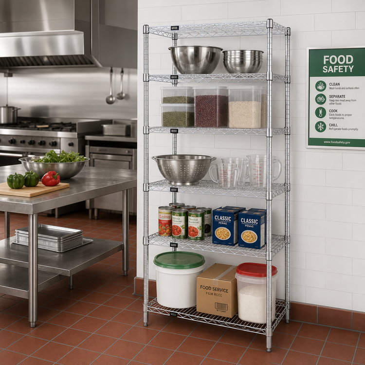 Product image #2 for Quantum 24"W x 24"D x 86"H Stationary Chrome Wire Shelving Starter Kit with 5 Shelves