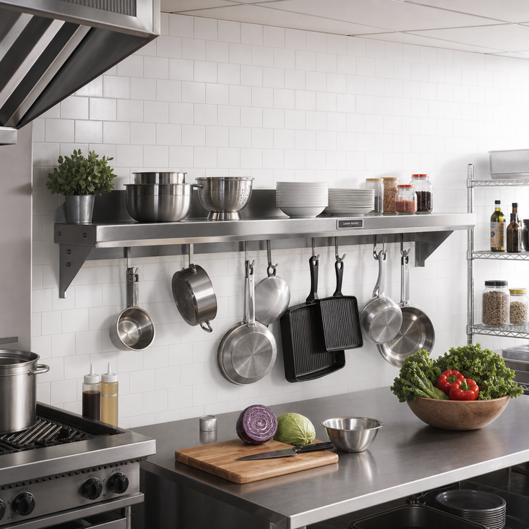 Product image #2 for John Boos Stallion 108-Inch Wall-Mounted Stainless Steel Pot Rack Shelf