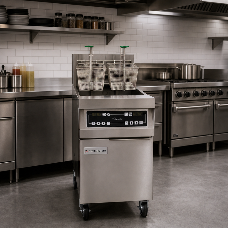 Product image #2 for Frymaster RE High Efficiency Electric Fryer Battery with Built-In FootPrint Pro Filtration, 2 x 80 lb Frypots