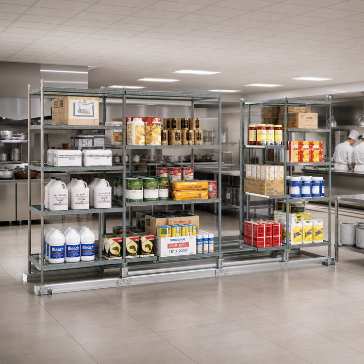 Product image #2 for Metro qwikTRAK Double-Deep Track Shelving Stationary End Unit Kit, Epoxy Coated