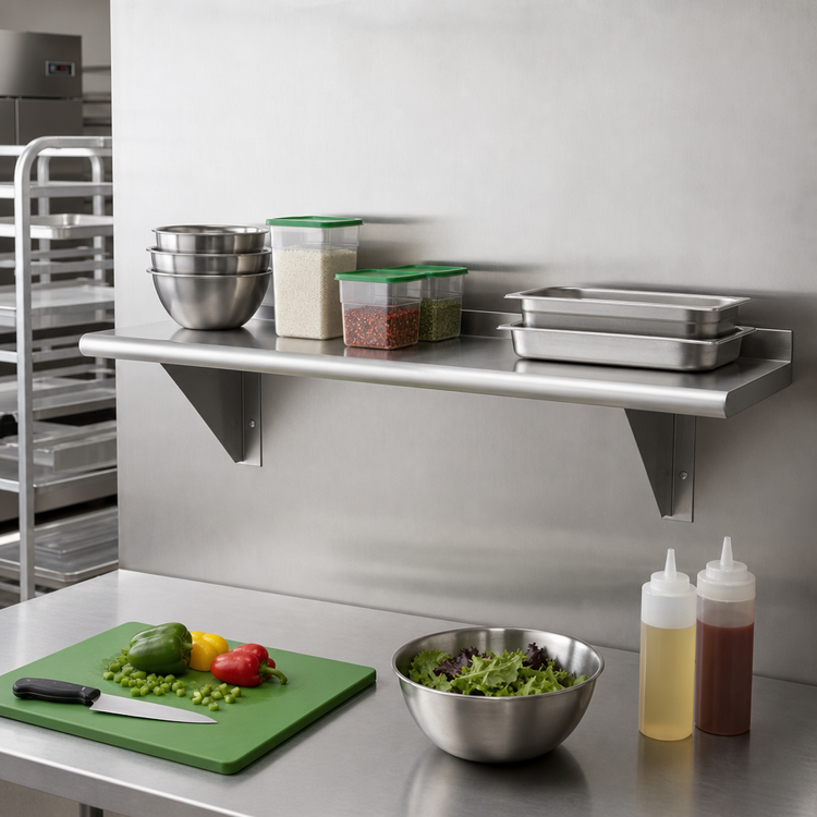 Product image #2 for Advance Tabco 60-Inch x 18-Inch Wall-Mounted 18/430 Satin-Finish Stainless Steel Shelf