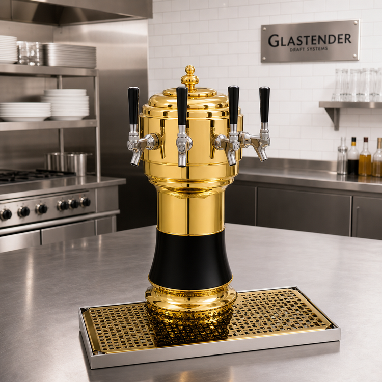 Product image #2 for Glastender Zeus 3-Faucet Glycol-Cooled Draft Dispensing Tower, Mirror Finish, Countertop Mount