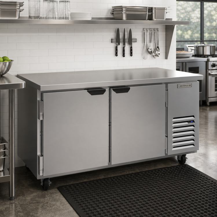 Product image #3 for Beverage-Air UCR67AHC 67-Inch Two-Section Undercounter Side-Mount Refrigerator with Solid Doors