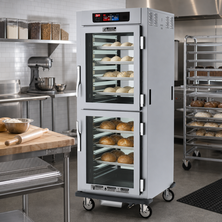 Product image #2 for Metro C5 9 Series Mobile Full-Height Pass-Thru Controlled Humidity Heated Holding and Proofing Cabinet with Glass Dutch Doors, 17-Pan Capacity