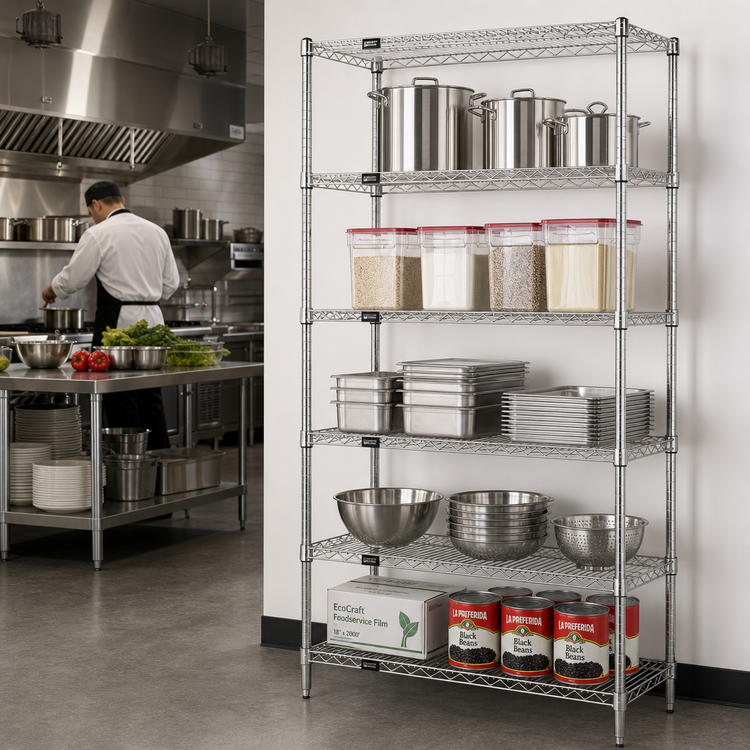 Product image #2 for Quantum 48"W x 21"D x 86"H 5-Shelf Wire Shelving Starter Kit, 304 Stainless Steel