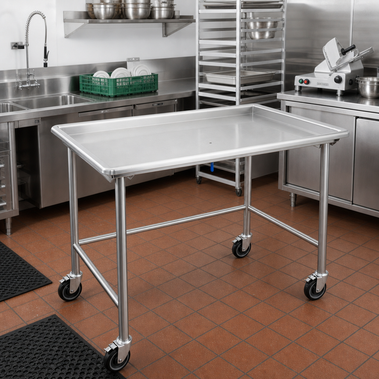 Product image #2 for John Boos Stainless Steel Sorting/Dish Table, 60-7/8 Inch x 30-3/8 Inch, with Raised Edge and Locking Casters