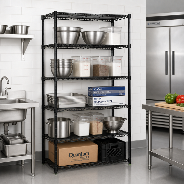 Product image #2 for Quantum 72" x 12" x 54" Black Epoxy Wire Shelving Starter Kit with 5 Shelves