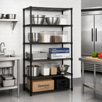 Thumbnail image #2 for Quantum WR54-1272BK-5 72"W x 12"D x 54"H Black Epoxy Wire Shelving Starter Kit, 5 Shelves