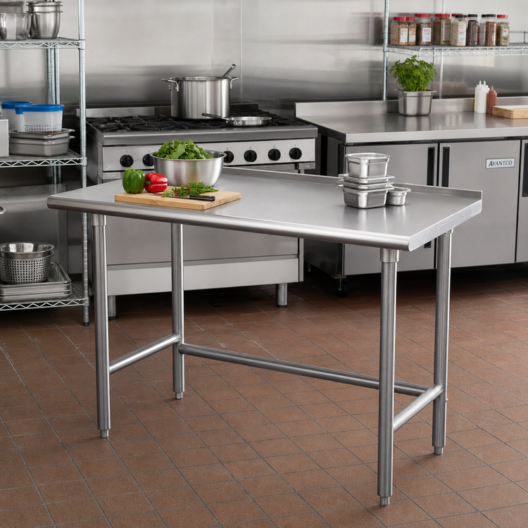 Product image #2 for Advance Tabco 48" x 24" 16 Gauge 430 Stainless Steel Work Table with 1-1/2" Rear Up-Turn
