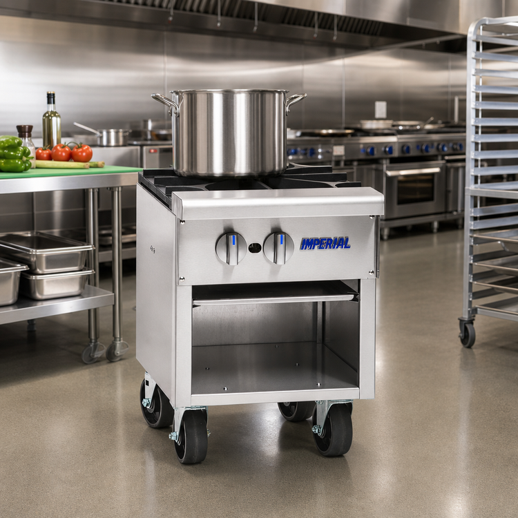 Product image #2 for Imperial 18-Inch Gas Stock Pot Range with Single 3-Ring Burner, Open Front Cabinet and Stainless Steel Exterior