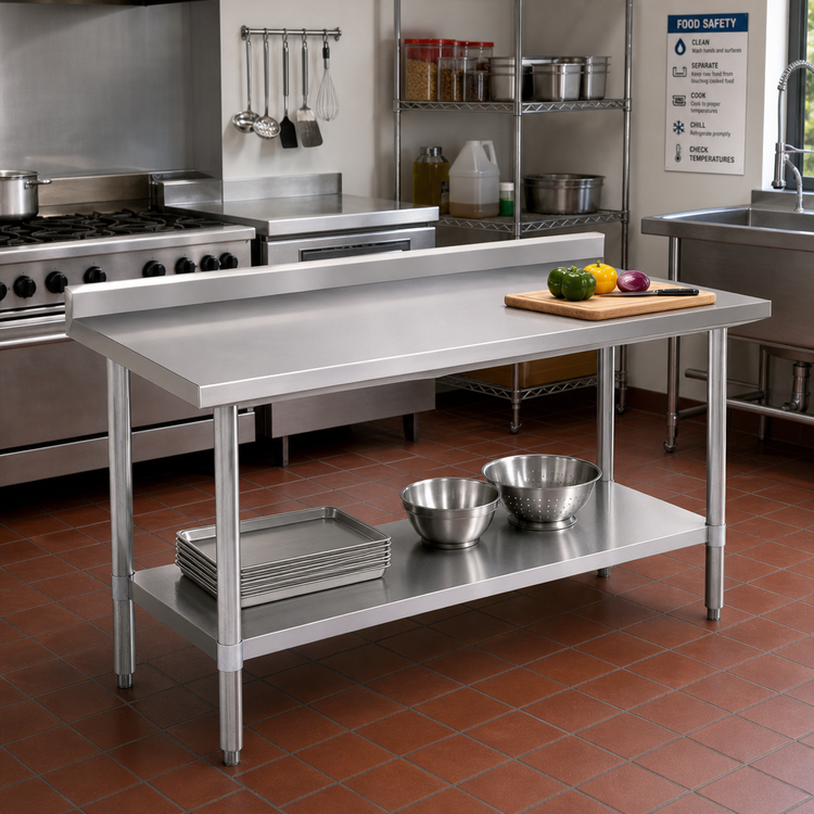 Product image #2 for John Boos Stallion 84 x 30 Inch Economy Stainless Steel Work Table with 5-Inch Backsplash