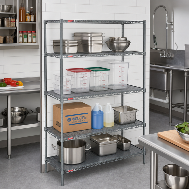 Product image #2 for Eagle Valu-Master 4-Tier Starter Wire Shelving Unit, 48"W x 24"D x 63"H, Pewter Gray Epoxy Finish